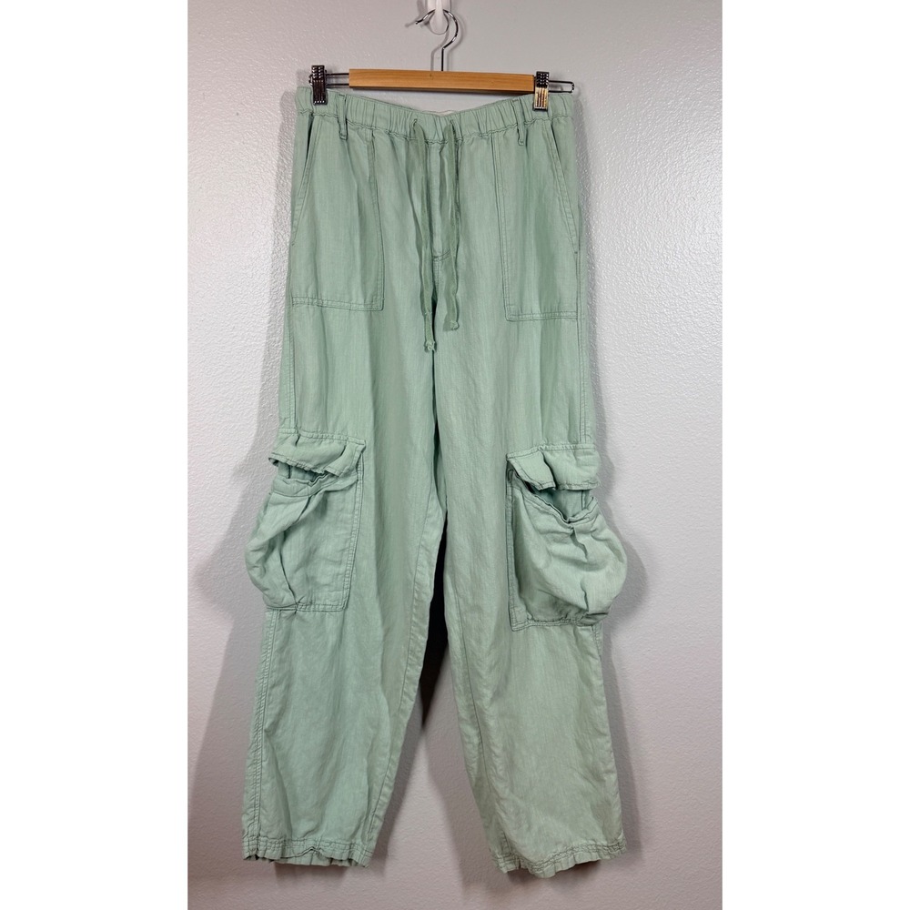 BDG Urban Outfitters Cargo Pants Women M‎ Green Linen Blend Drawstring Utility